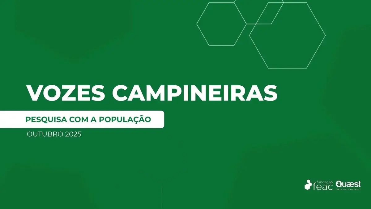Capa do relatório de pesquisa "Vozes Campineiras", realizada pela Quaest em parceria com a Fundação FEAC em outubro de 2025.